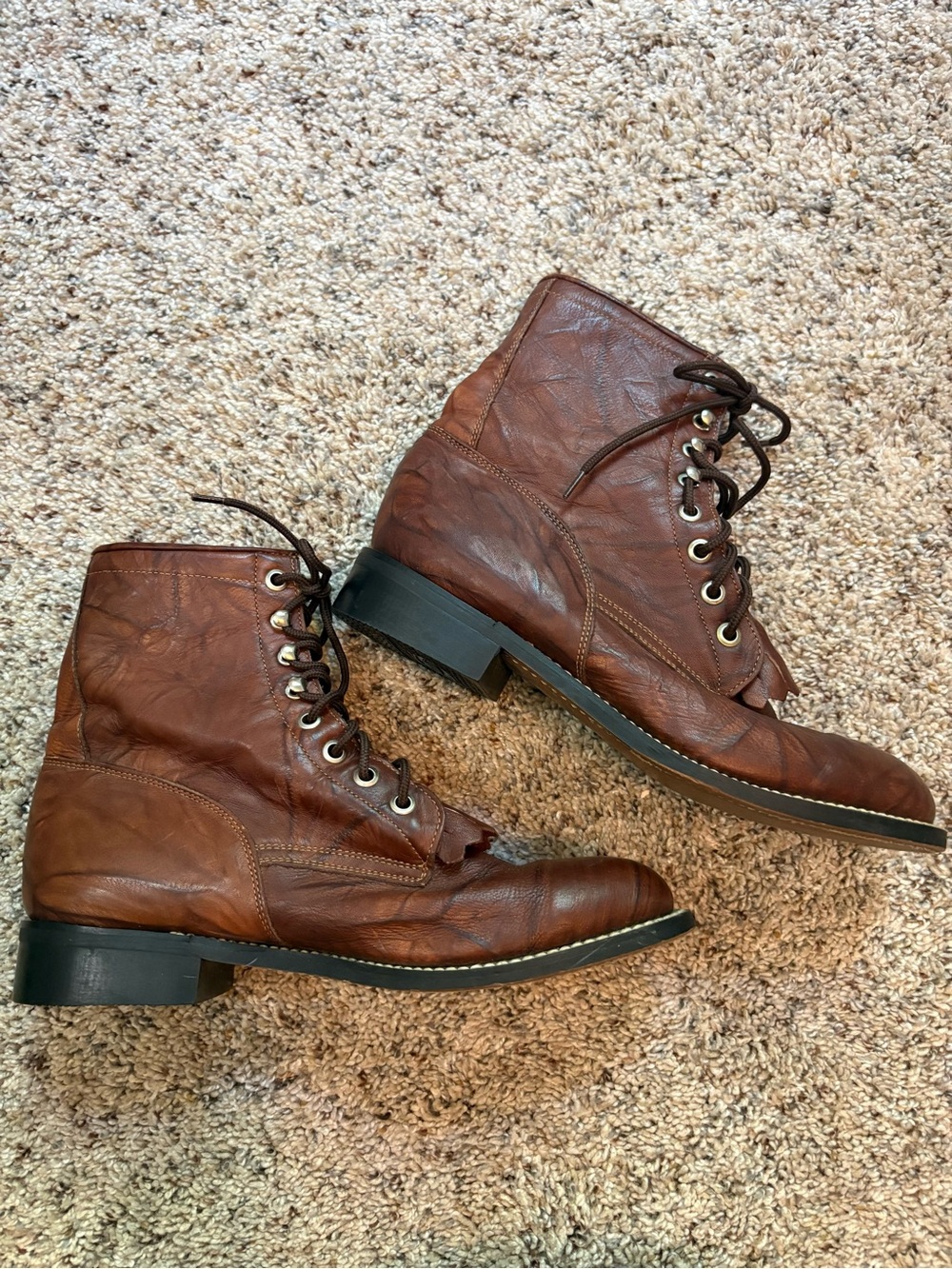 Justin Boots Chestnut Brown Leather Kids Lace-Up Ankle Boots Youth 4 1/2 NWOT